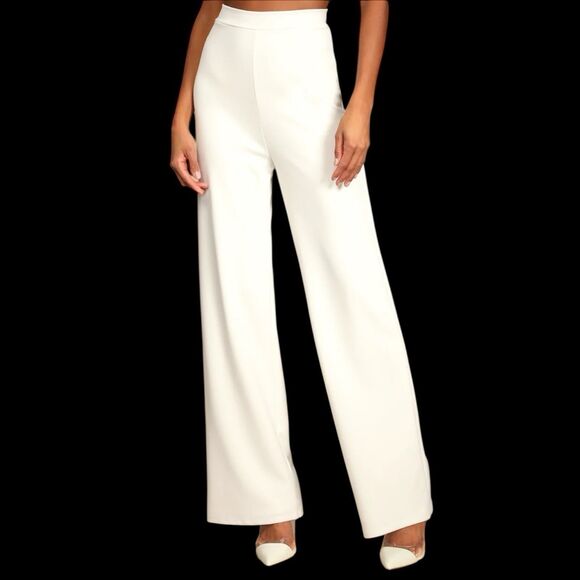 Lulus Only Tonight Jumpsuit Womens Small Ivory Two Piece Wide Leg Cocktail Vacay - Picture 5 of 14